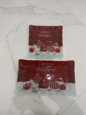 Set of 2 Christmas glass platters Jumbo like new