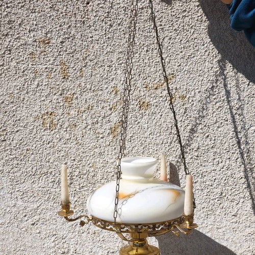Vintage Swedish brass chandelier lamp used, second half of 20th century