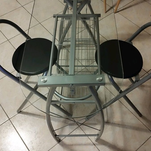 High Bar Table Set with 2 Stools and Bottle Holder, like new