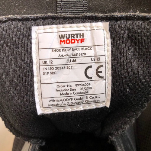 Wurth Modyf Daily Race S1P Safety Shoes Used Black Size 46