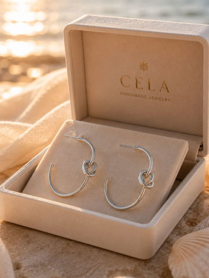Handmade Hoop Earrings with Knot in Silver Color Stainless Steel
