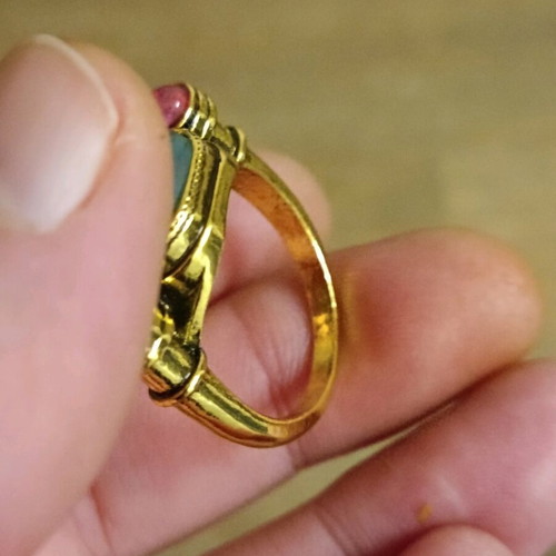 Artisan vintage women's ring steel with pink tourmaline stone size 61/19.4 new