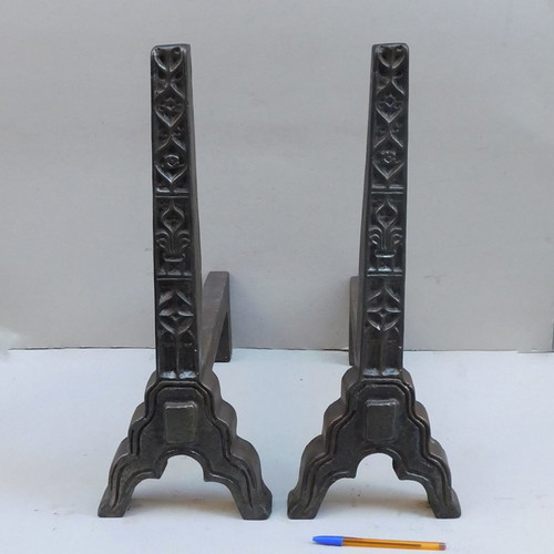 Cast iron andirons pair about 130 years old