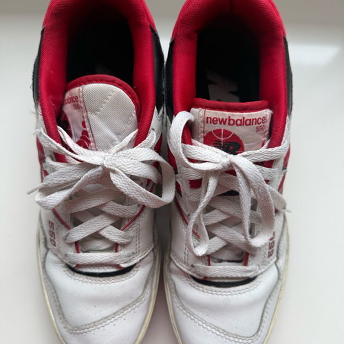 New Balance 550 sneakers used, white with red details, size 39