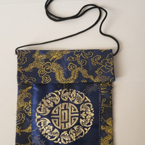 Vintage satin royal pouch like new, blue and gold oriental style