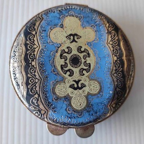 Powder compact used Made Italy with metal case and soft cover