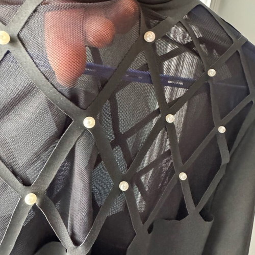 Shein long-sleeve blouse new with pearls black XXXL