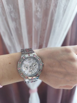 Guess women's watch with strass like new, white and pink
