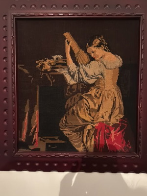 Embroidery in heavy wooden frame handmade like new