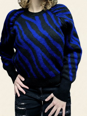 Laurella knit sweater with zebra print cobalt blue and black like new