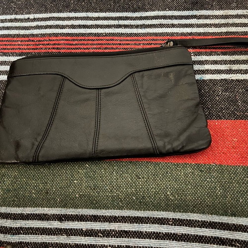 Leather toiletry bag used black