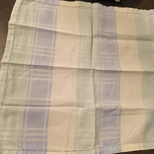 Set of 7 checkered napkins, blue green yellow