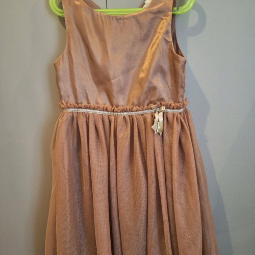 H&M dress beige gold with tulle used, festive 134 cm