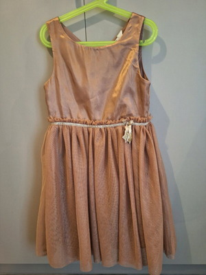 H&M dress beige gold with tulle used, festive 134 cm