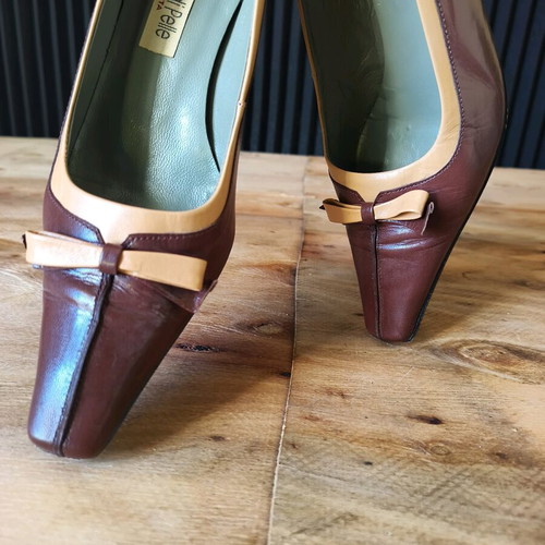 Gaetano Pelle leather pumps size 37 used, brown with beige details