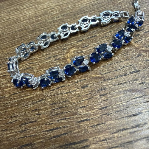 Bracelet with blue zircon stones, new, stainless steel