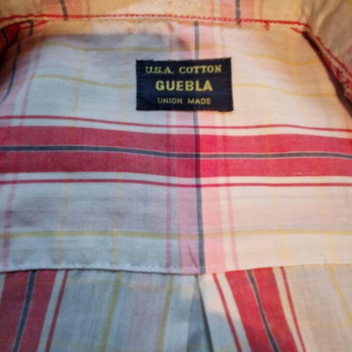 GUEBLA long-sleeve shirt used, white-red checkered with yellow stripes