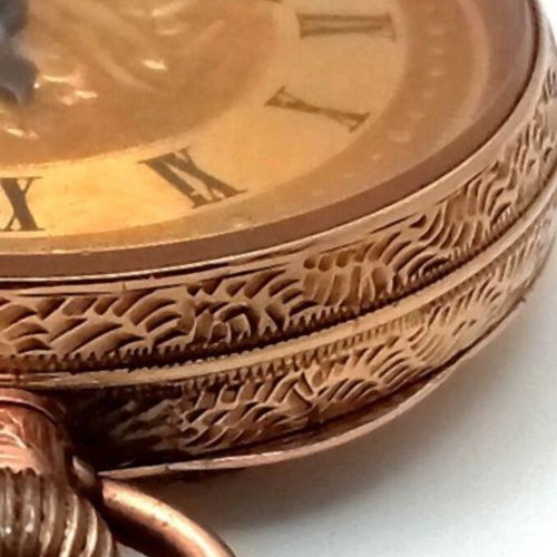 Golden pocket watch 1918 used, 9 carat gold, floral motifs