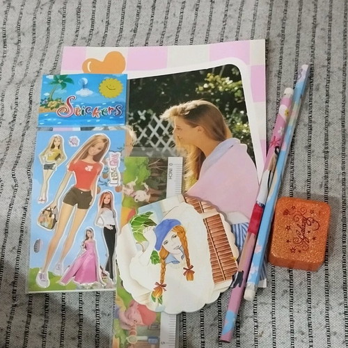 Office set new with scented notebook and Barbie stickers