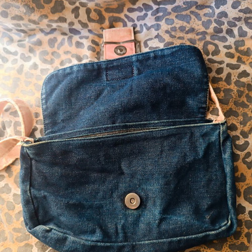 Denim handbag used with pink details