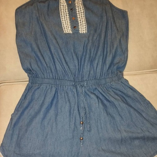 Denim look playsuit size S, like new, white and blue