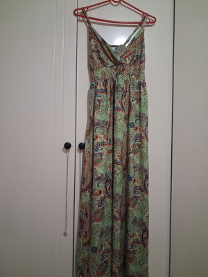 Boho Maxi Dress Art Silk One Size like new with Paisley Pattern