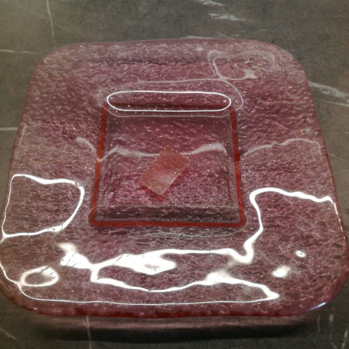 Pink serving platter used, square with embossed design