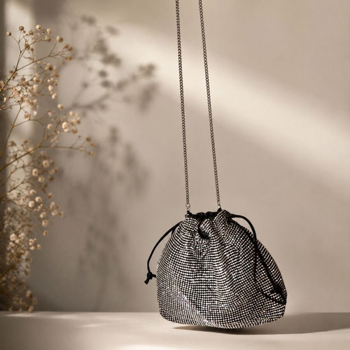 Stradivarius Rhinestone Crossbody Bag like new, silver