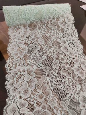 Lace fabric like new, strip 17cm x 2 meters, light mint color