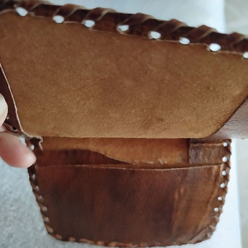 Old leather case used, for tobacco