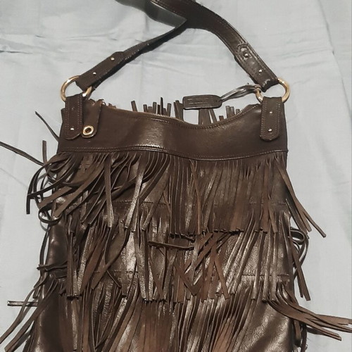 Large Zara shoulder bag new, genuine brown leather with fringes