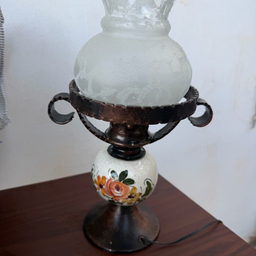Vintage table lamp used with metal base and porcelain details