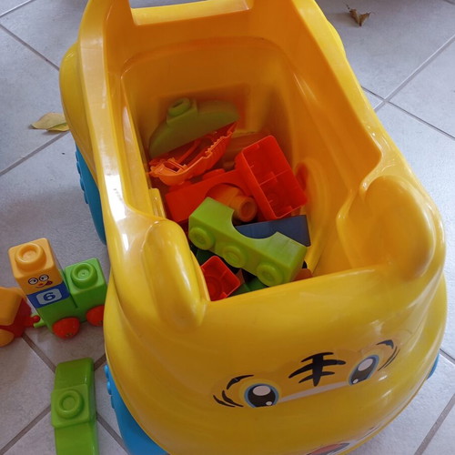 Clementoni baby walker with Mega Blocks and train toy used