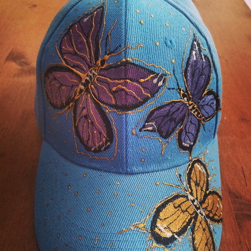 Jockey hat new hand-painted, beige and blue
