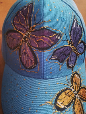 Jockey hat new hand-painted, beige and blue