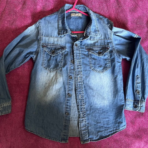 Hashtag denim shirt for boy 6 years old, blue, size 116 cm