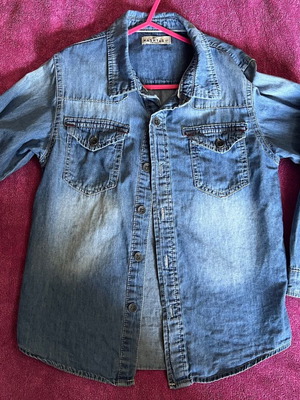 Hashtag denim shirt for boy 6 years old, blue, size 116 cm