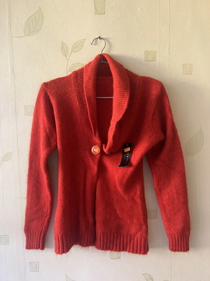 A-Style red women's cardigan with large front button, new