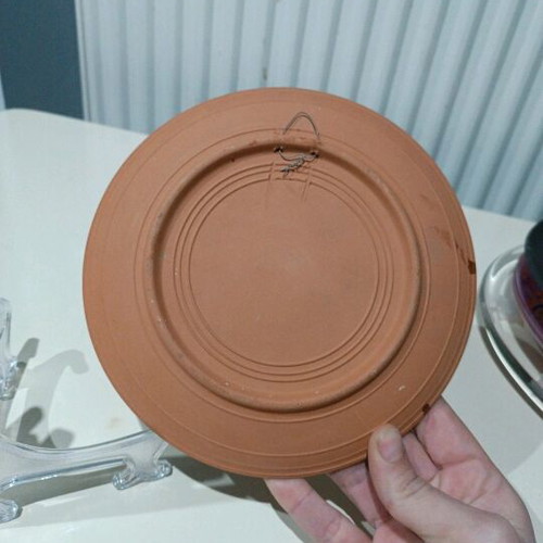 Handmade carved clay plate like new with ancient representation 19x19