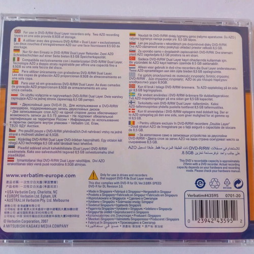 Verbatim DVD-R DL Dual Layer 8.5GB 8x speed new, 2 pieces