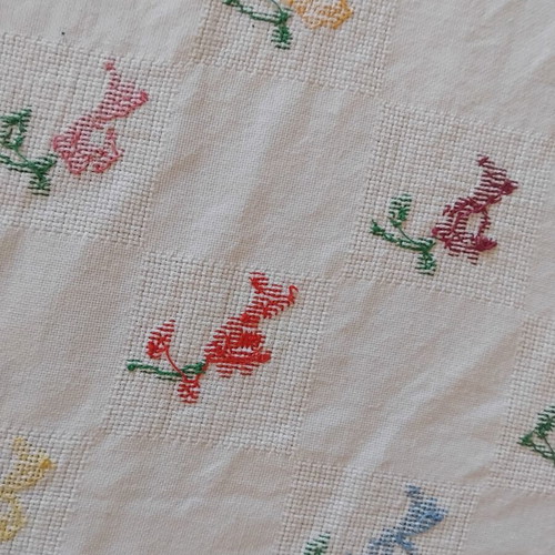 Handmade tablecloth used, 72×73 cm