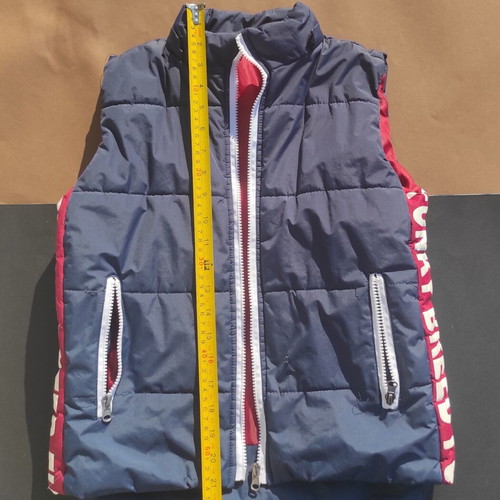 Sleeveless puffer vest used, funky kids, dark blue with hood