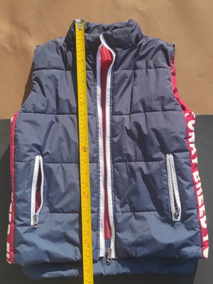 Sleeveless puffer vest used, funky kids, dark blue with hood