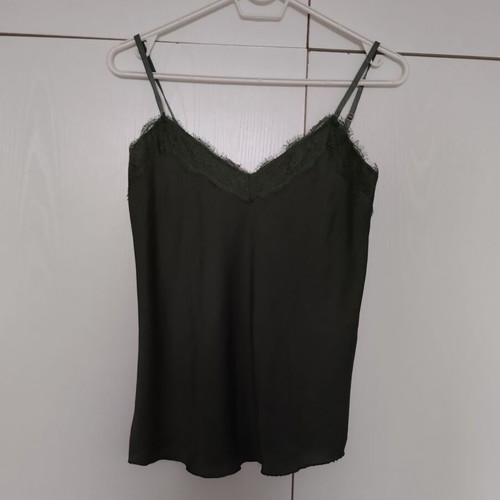 Khaki oil satin camisole used, small medium with lace