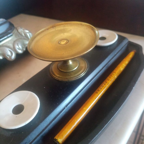 Vintage desk set used with inkwell stand and collectible pencil