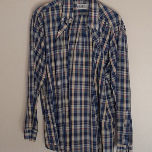 Two men's dress shirts size L, handmade blue, multicolour
