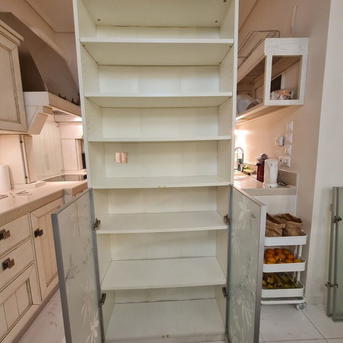 IKEA OXBERG Bookcase white like new, 80x28x202 cm, 6 shelves, 2 glass doors