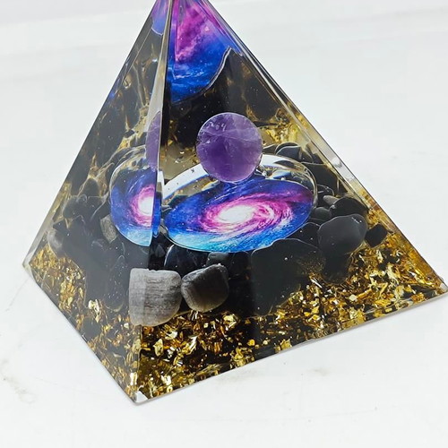 Orgonite Pyramid with Amethyst and Galaxy Design like new