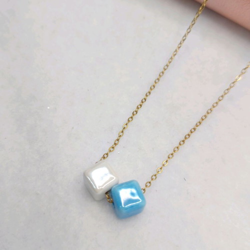 Stainless steel gold plated necklace with ceramic beads, new