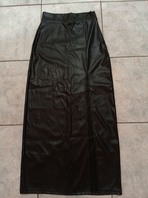Long black faux leather skirt size S with slit